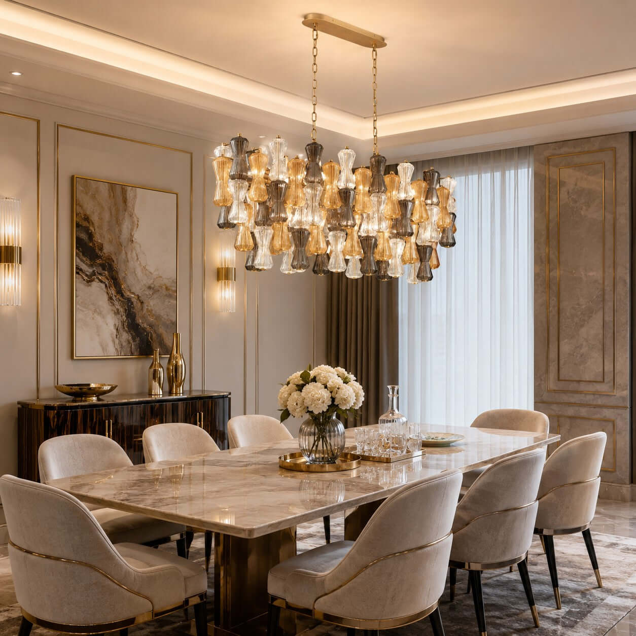 Antizer Murano Mixed Glass Linear Chandelier