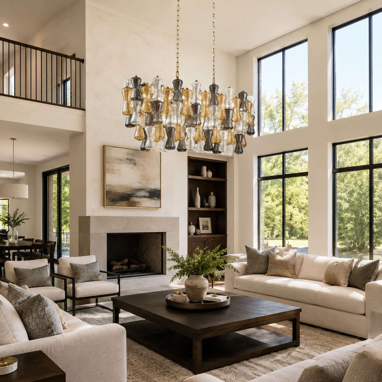 Antizer Murano Mixed Glass Linear Chandelier