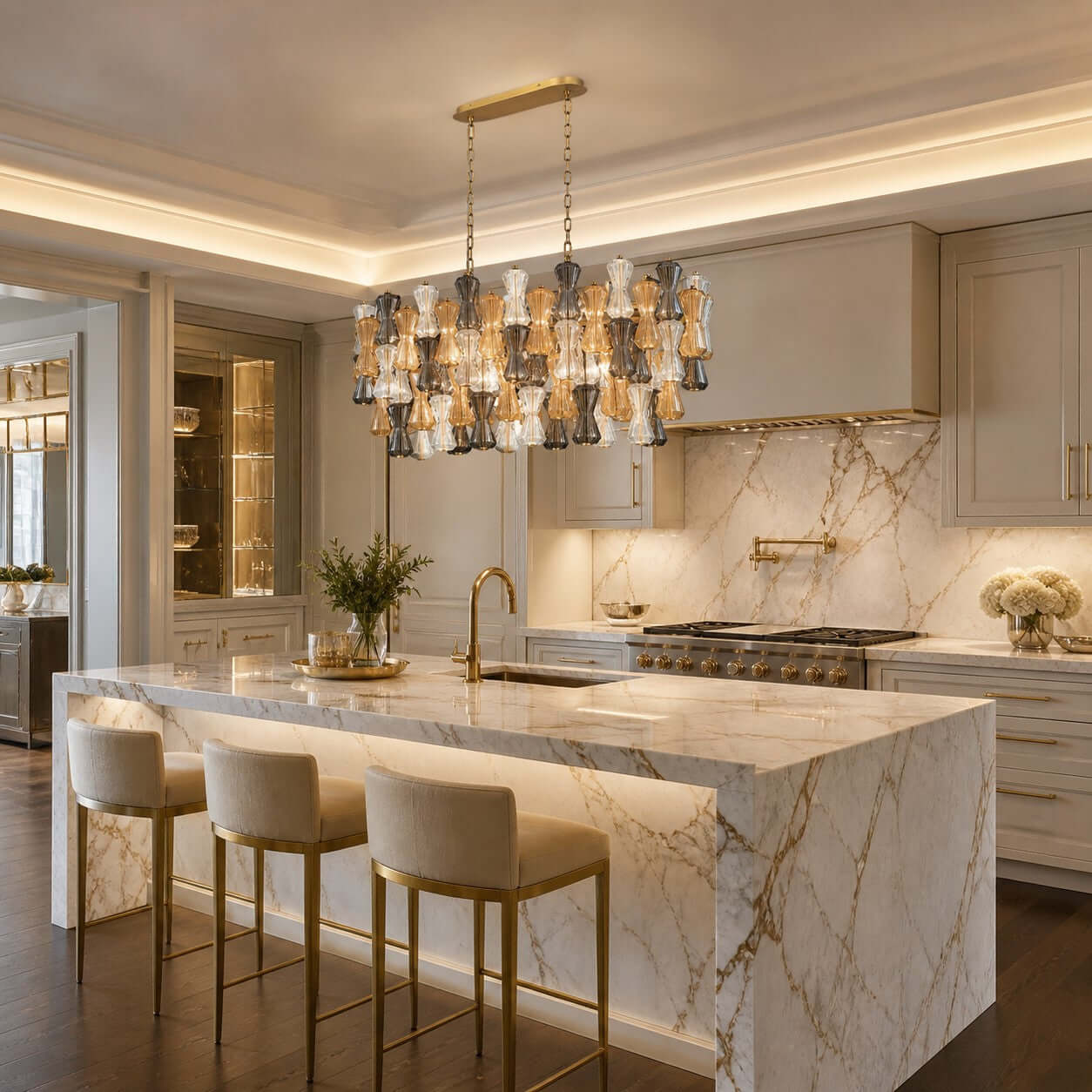 Antizer Murano Mixed Glass Linear Chandelier