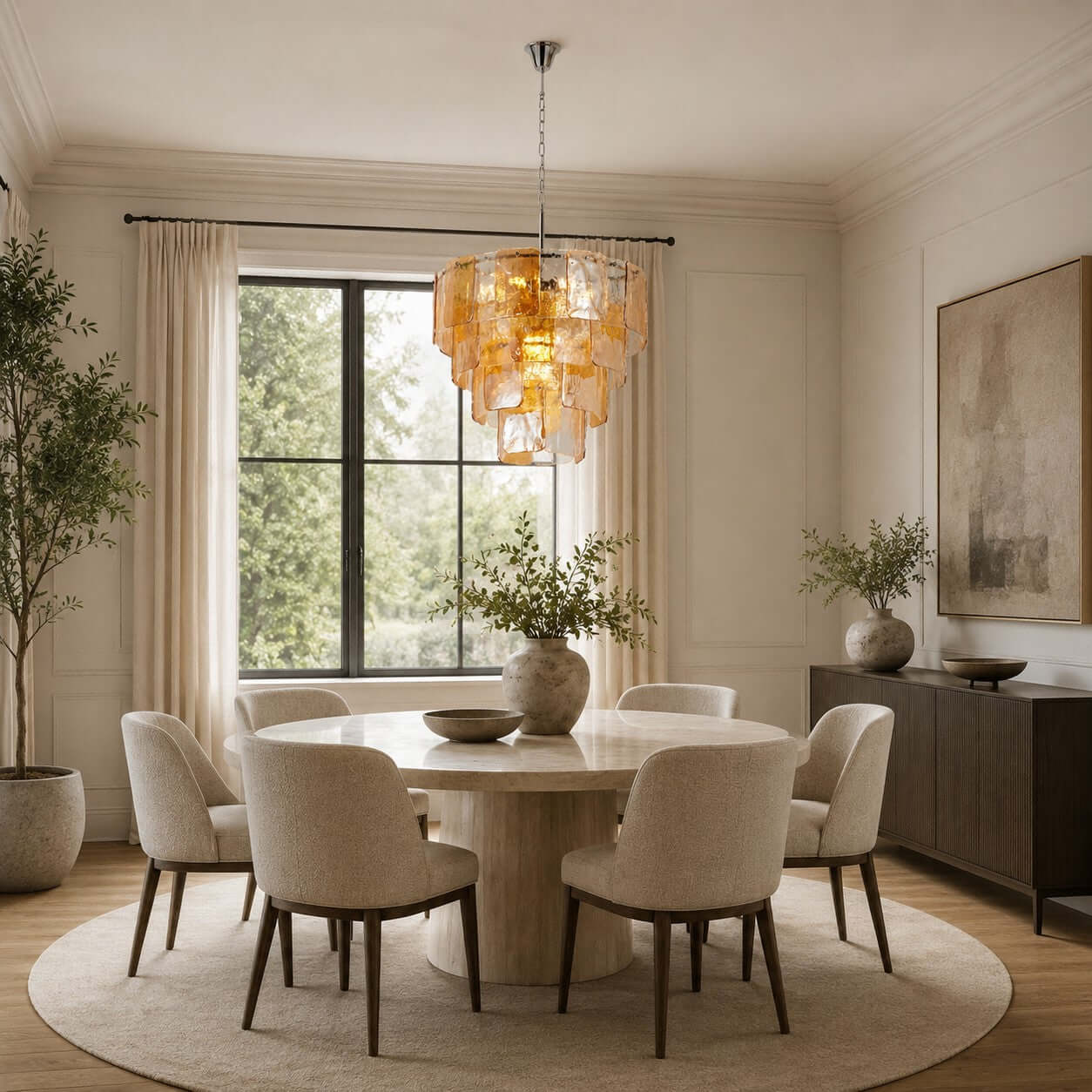Antizer Layered Amber Glass Sculptural Chandelier