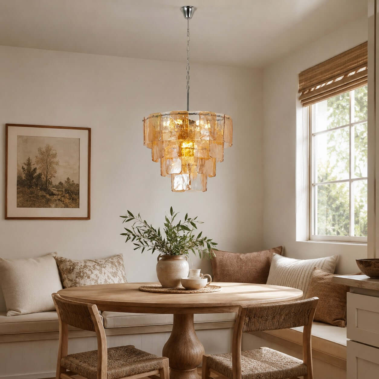 Antizer Layered Amber Glass Sculptural Chandelier