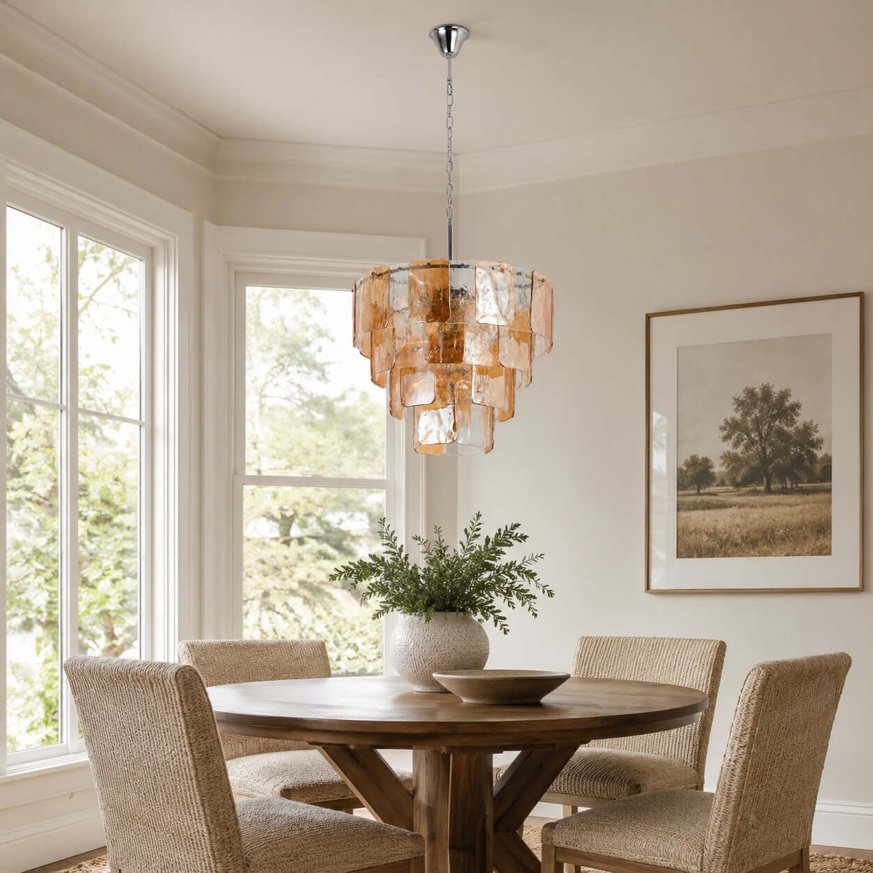 Antizer Layered Amber Glass Sculptural Chandelier