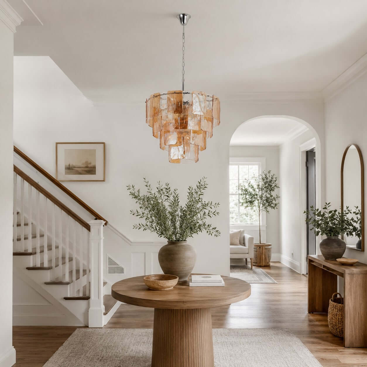 Antizer Layered Amber Glass Sculptural Chandelier