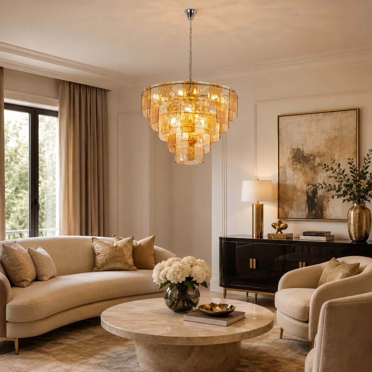 Antizer Layered Amber Glass Sculptural Chandelier