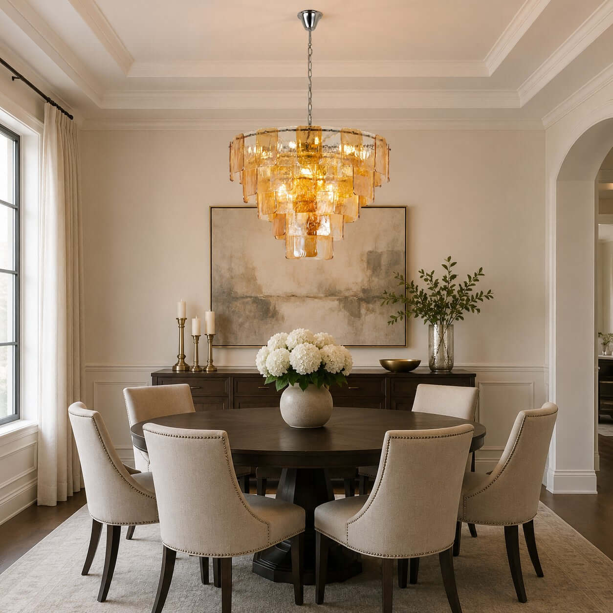 Antizer Layered Amber Glass Sculptural Chandelier