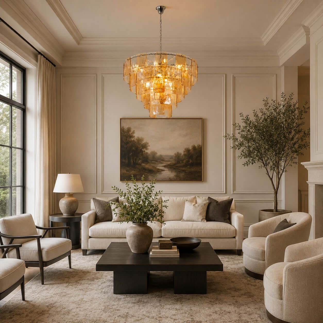 Antizer Layered Amber Glass Sculptural Chandelier