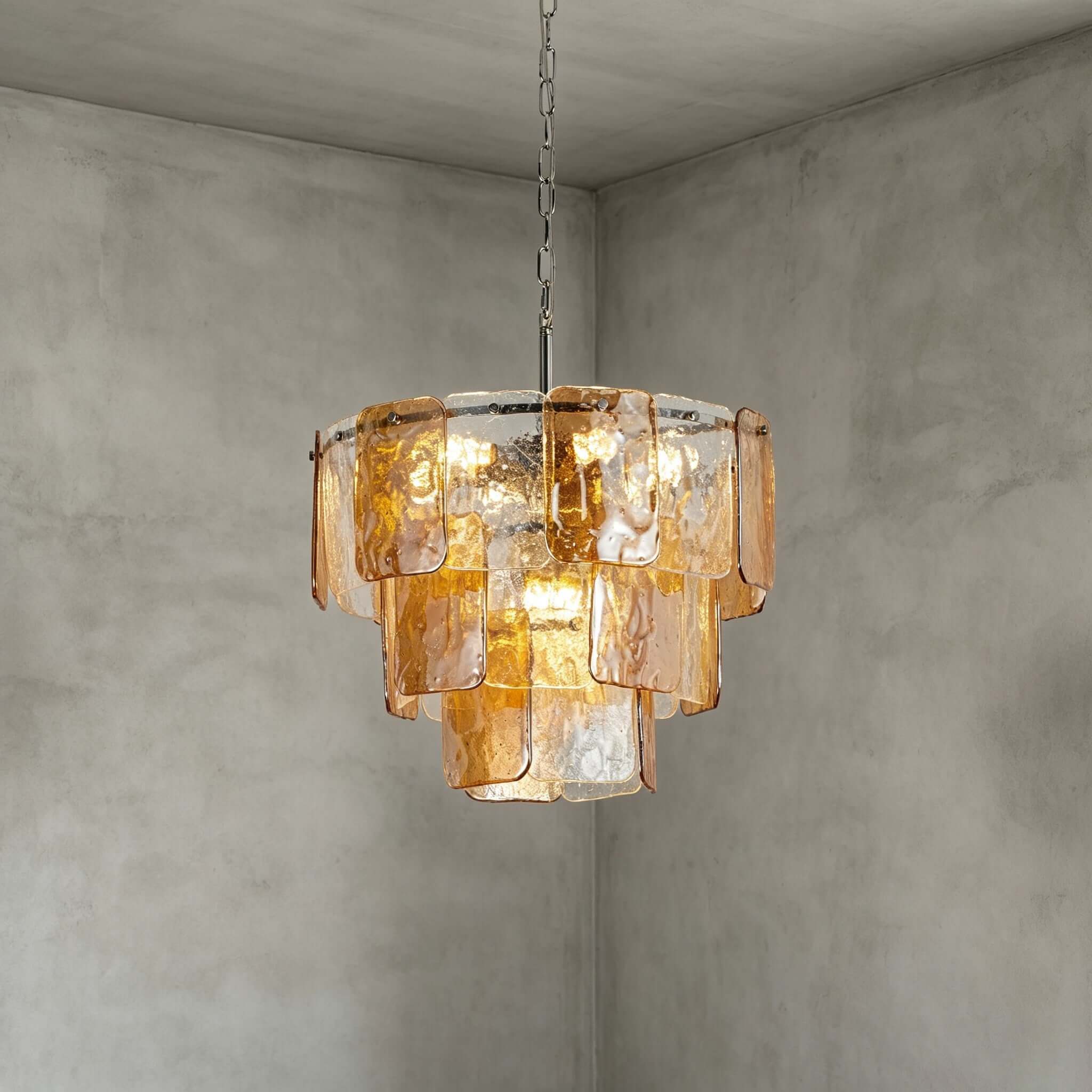 Antizer Layered Amber Glass Sculptural Chandelier