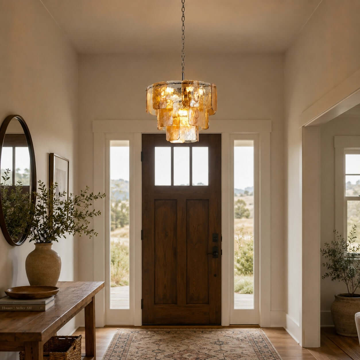 Antizer Layered Amber Glass Sculptural Chandelier