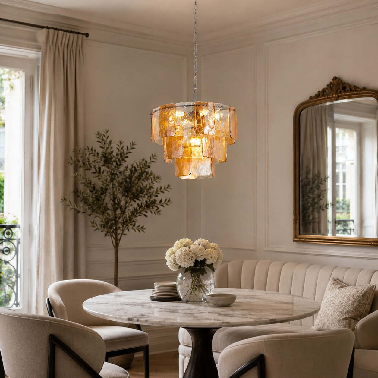Antizer Layered Amber Glass Sculptural Chandelier