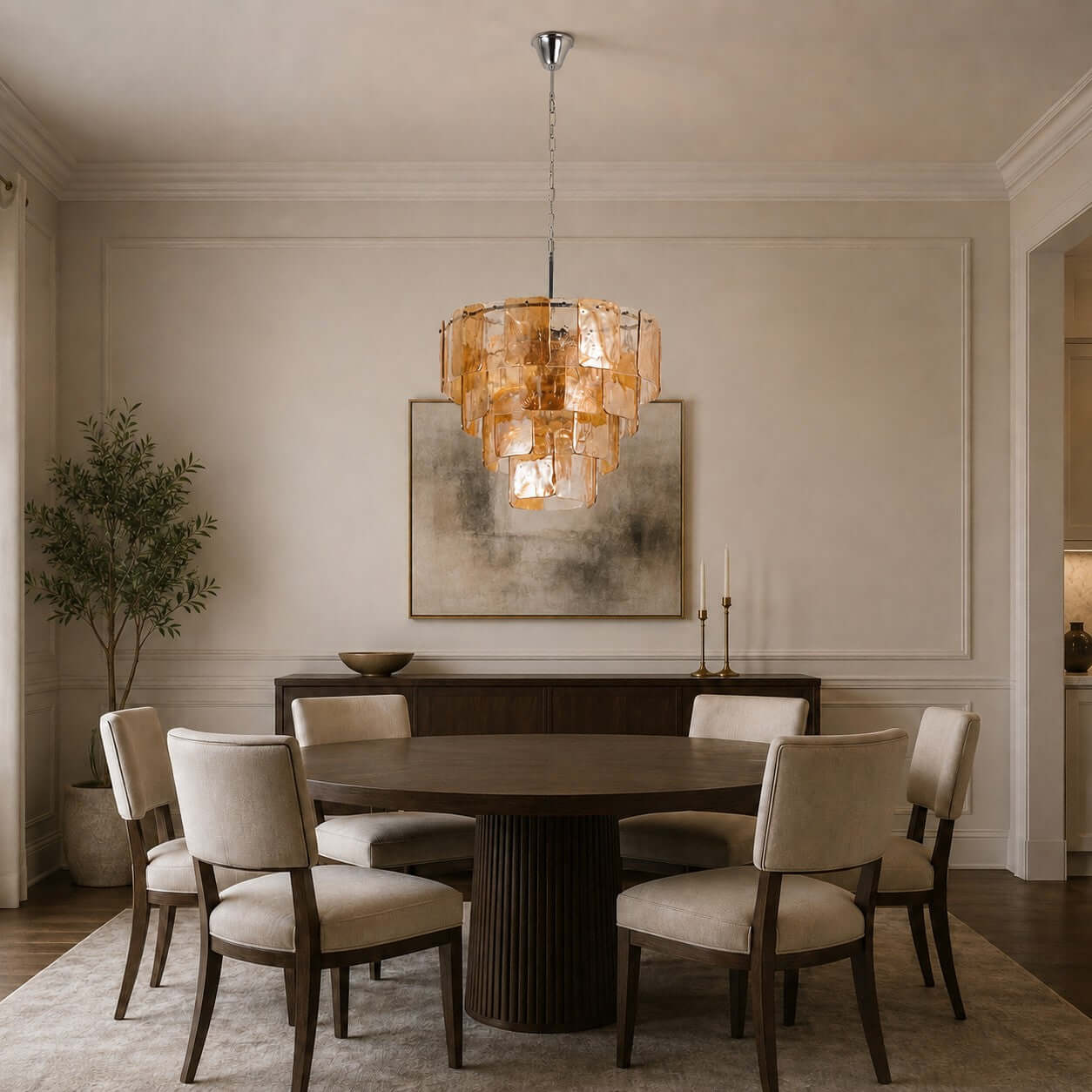 Antizer Layered Amber Glass Sculptural Chandelier
