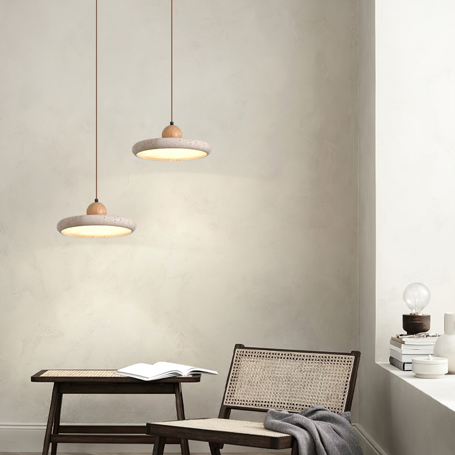 Siyane Modern Yellow Travertine Wood LED Pendant Lamp for Dining Room