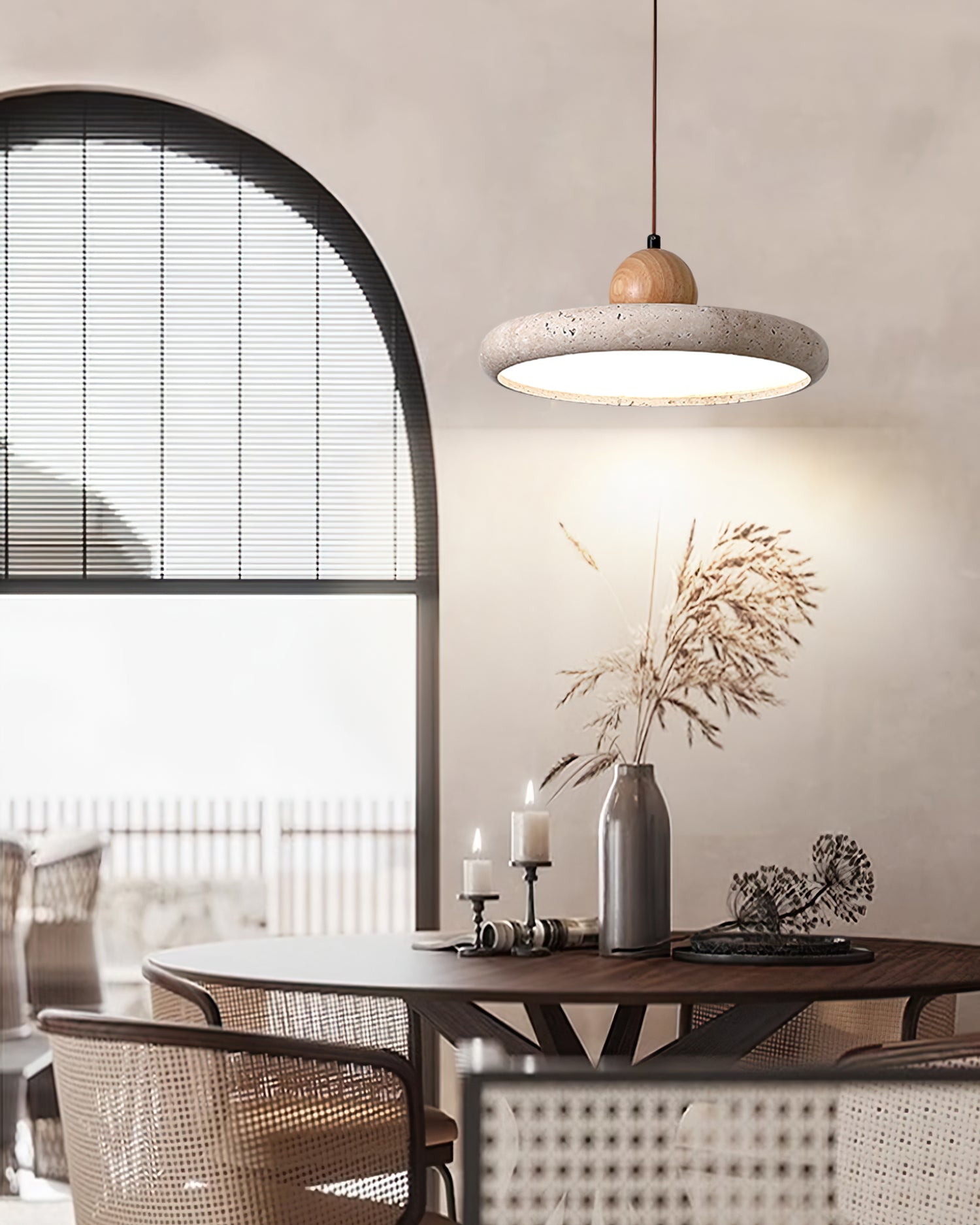 Siyane Modern Yellow Travertine Wood LED Pendant Lamp for Dining Room