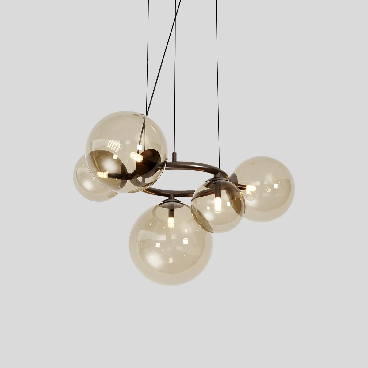 Antizer Luxurious Single-Tone Glass Spheres Chandelier Smoky Gray 5 Heads
