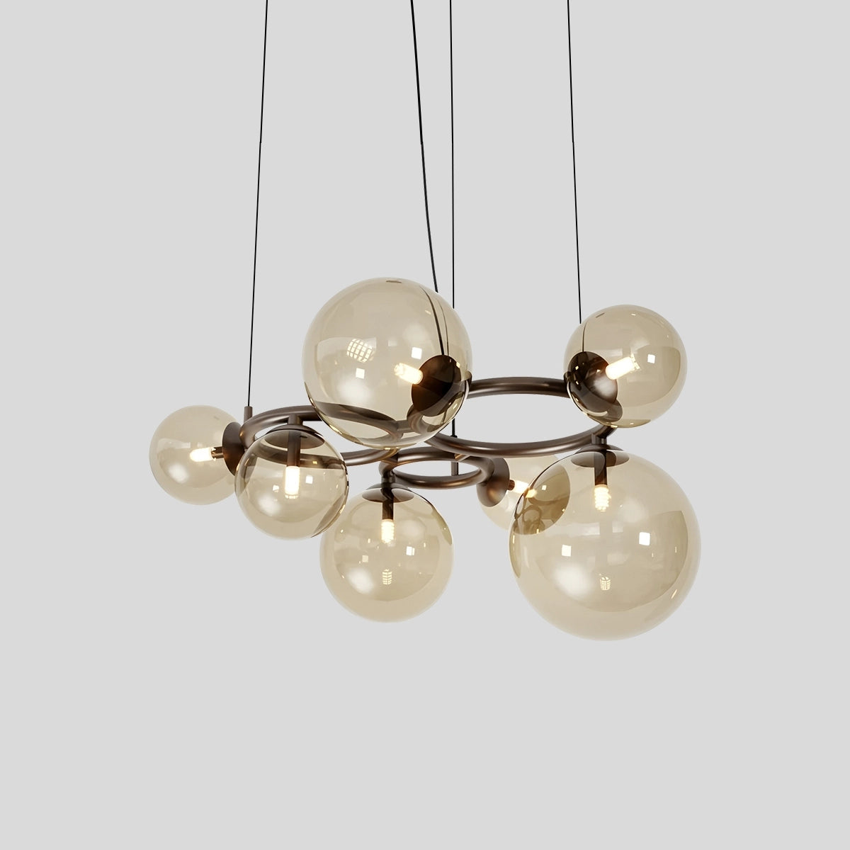 Antizer Luxurious Single-Tone Glass Spheres Chandelier Smoky Gray 7 Heads