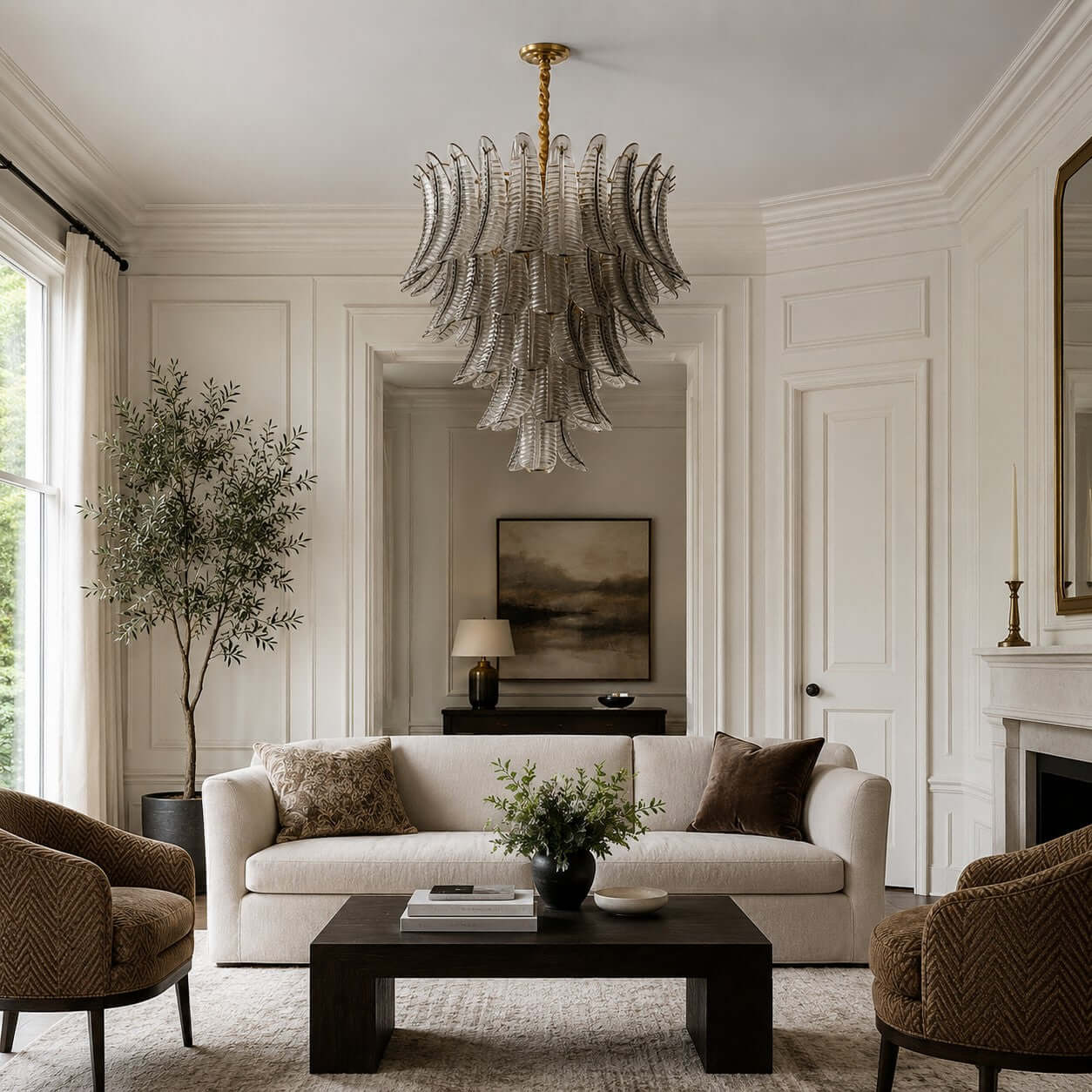 Antizer Murano Layered Smoke Gray Glass Leaf Chandelier