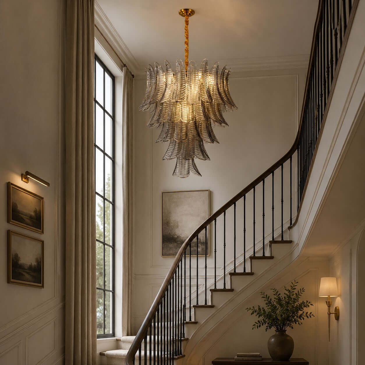 Antizer Murano Layered Smoke Gray Glass Leaf Chandelier