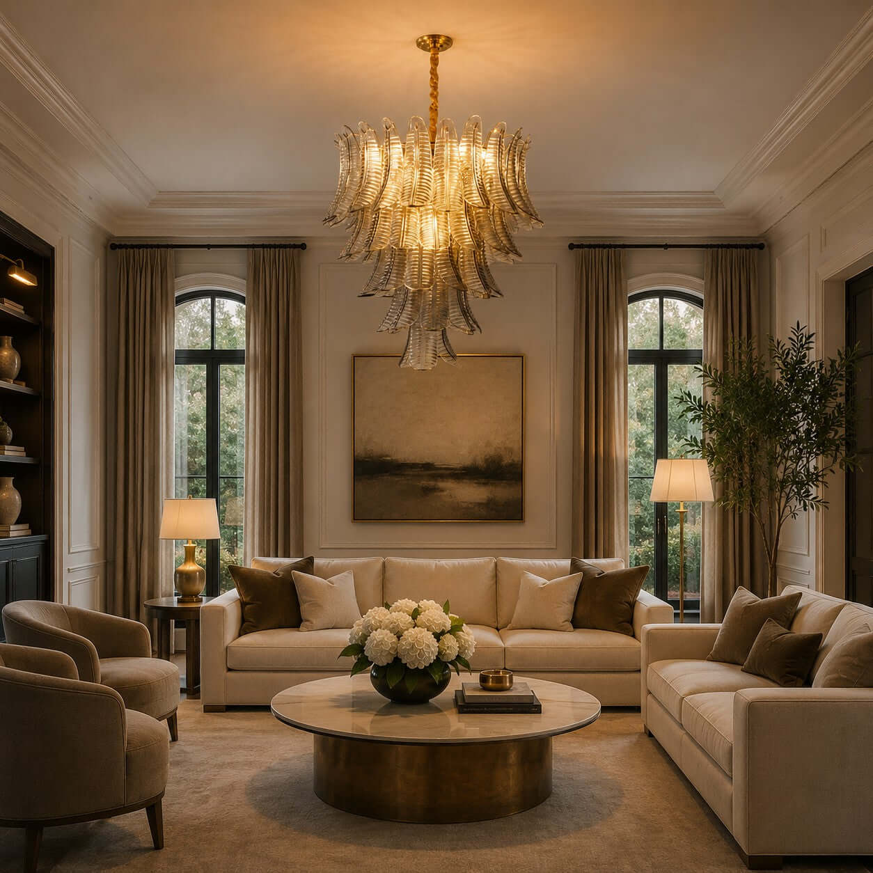 Antizer Murano Layered Smoke Gray Glass Leaf Chandelier