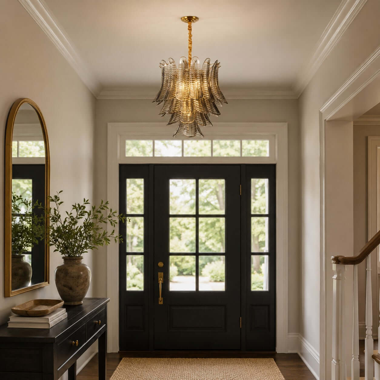 Antizer Murano Layered Smoke Gray Glass Leaf Chandelier