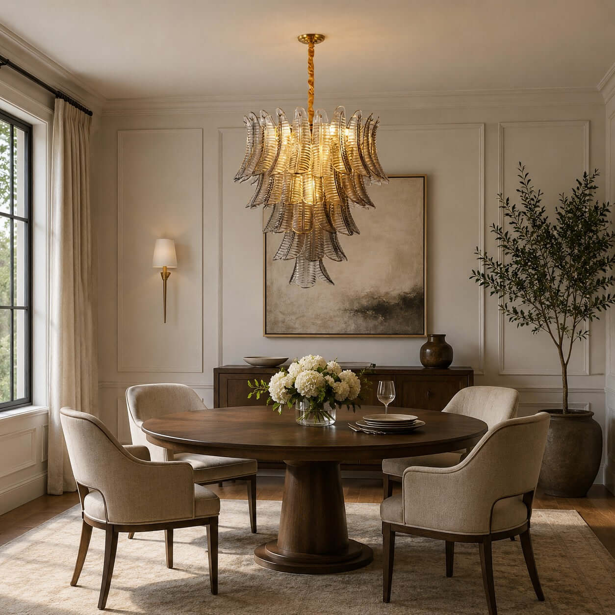 Antizer Murano Layered Smoke Gray Glass Leaf Chandelier