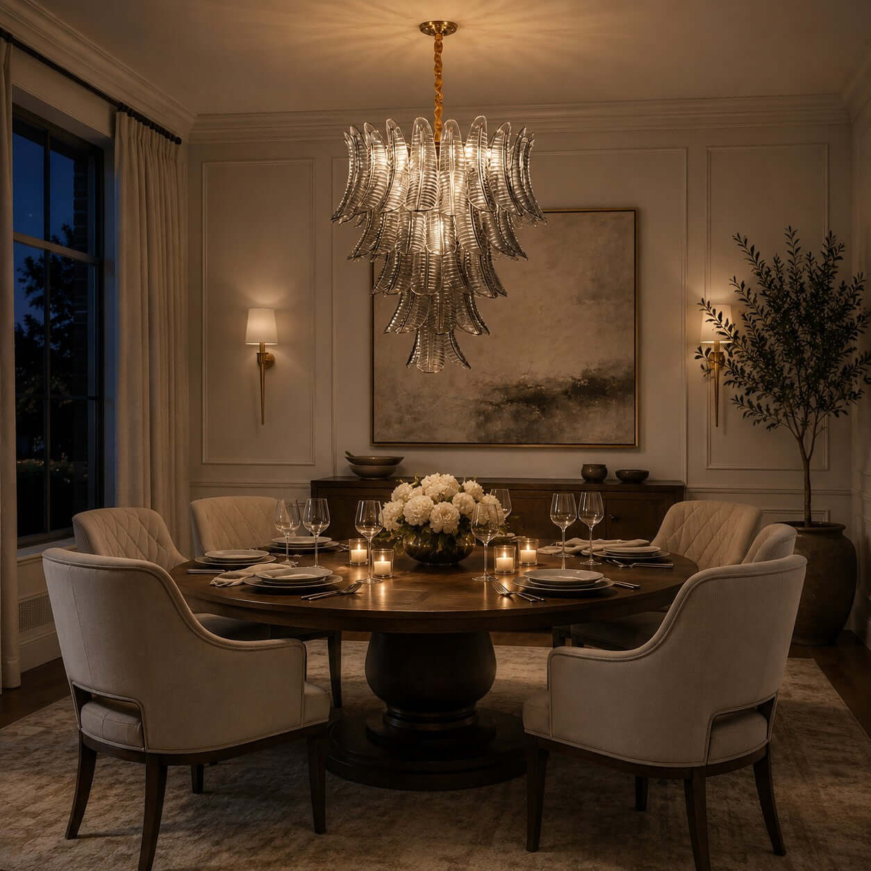 Antizer Murano Layered Smoke Gray Glass Leaf Chandelier