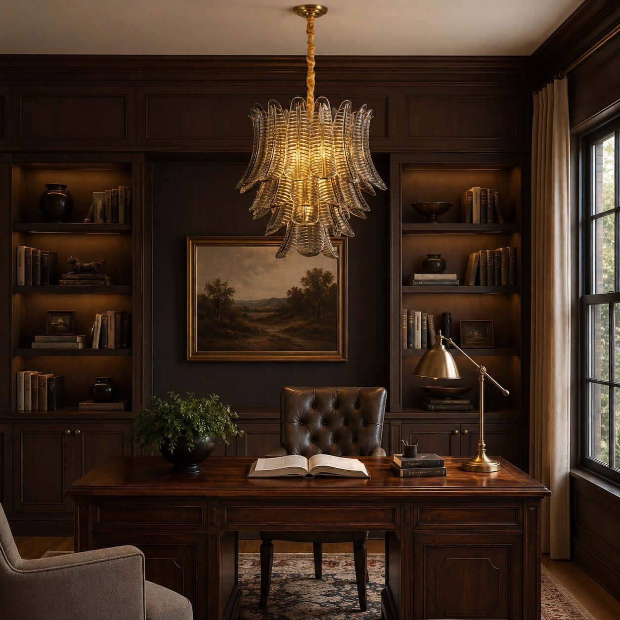 Antizer Murano Layered Smoke Gray Glass Leaf Chandelier