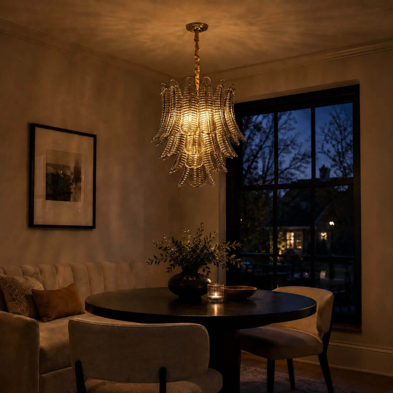 Antizer Murano Layered Smoke Gray Glass Leaf Chandelier