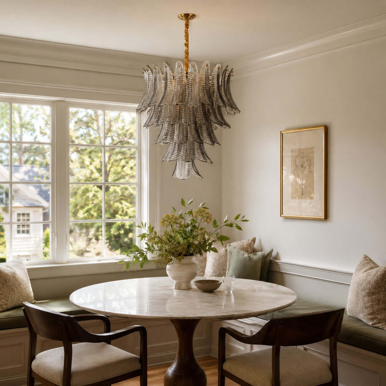Antizer Murano Layered Smoke Gray Glass Leaf Chandelier