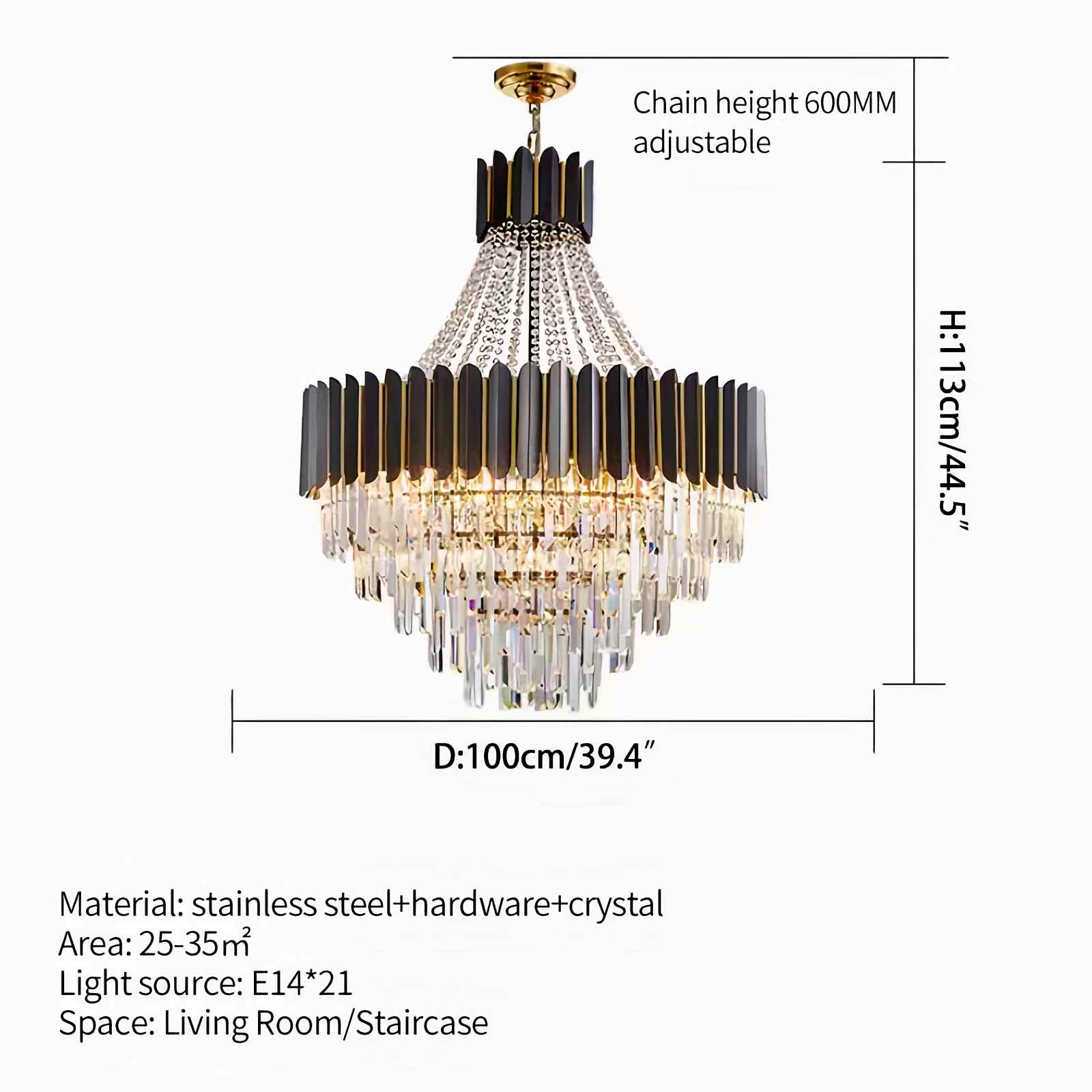 Antizer Modern Black Gold Luxury Crystal Chandelier