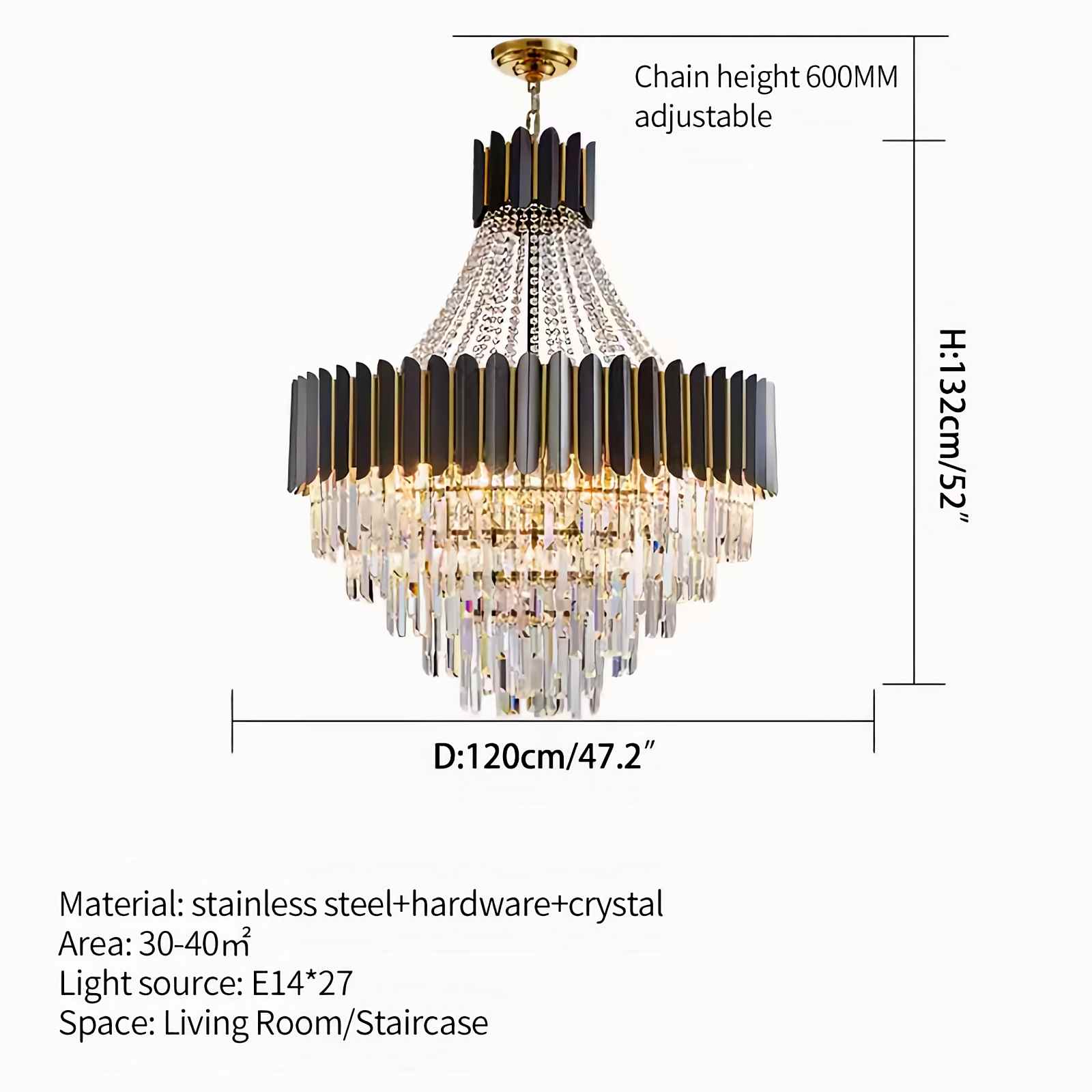 Antizer Modern Black Gold Luxury Crystal Chandelier