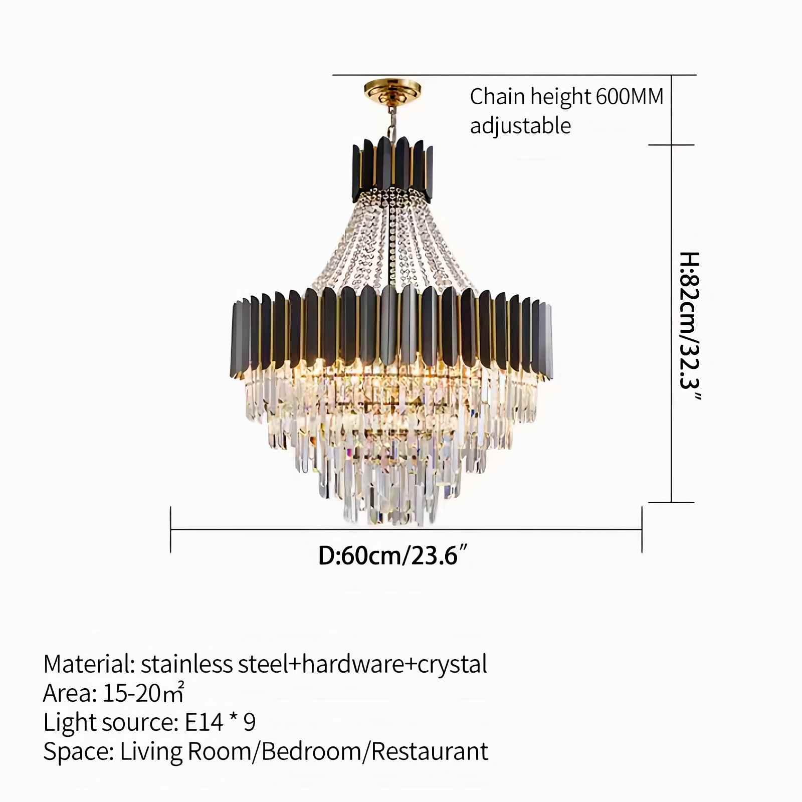 Antizer Modern Black Gold Luxury Crystal Chandelier