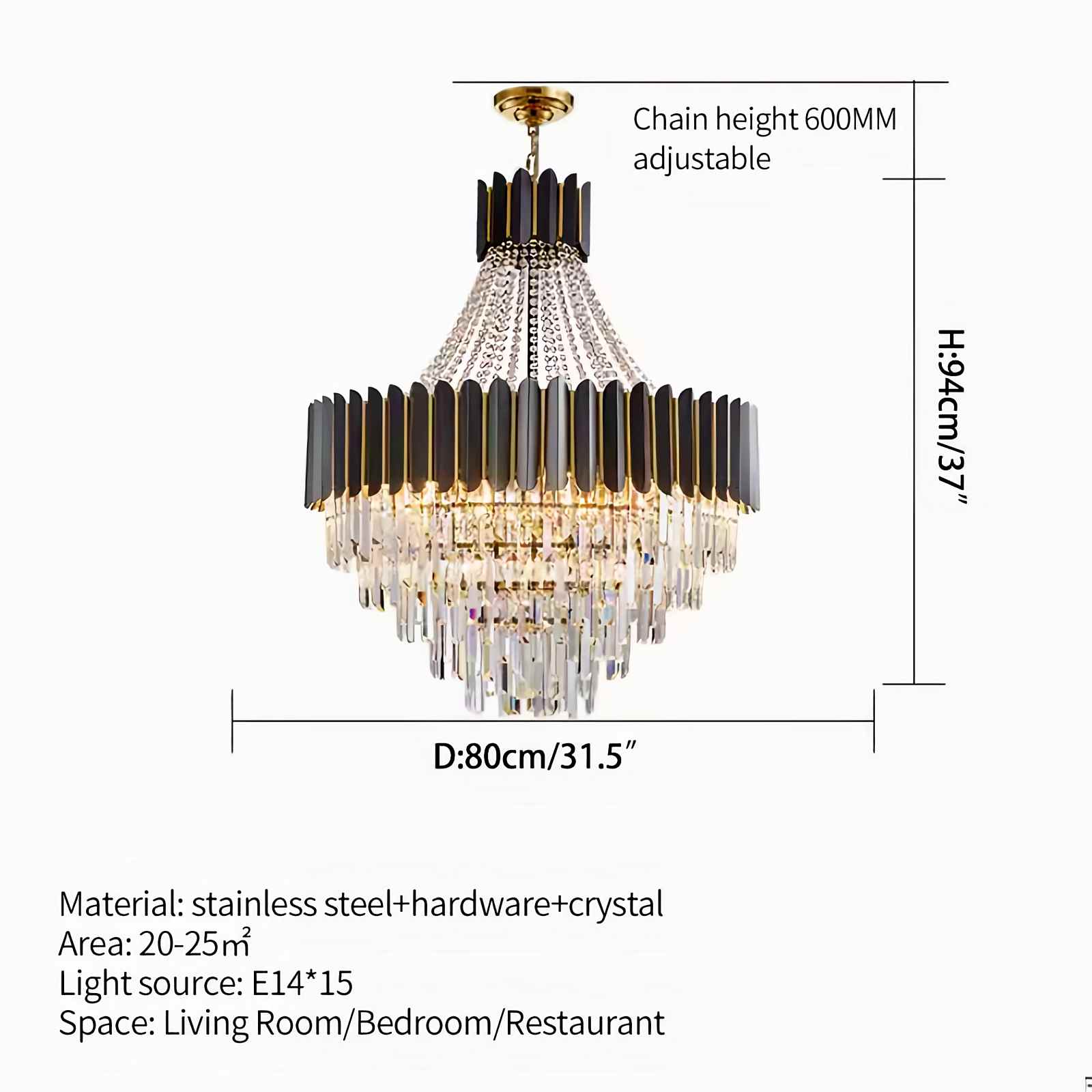Antizer Modern Black Gold Luxury Crystal Chandelier