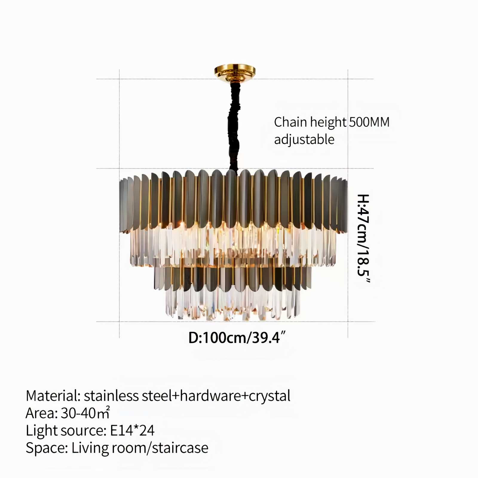 Antizer Modern Black Gold Luxury Crystal Chandelier