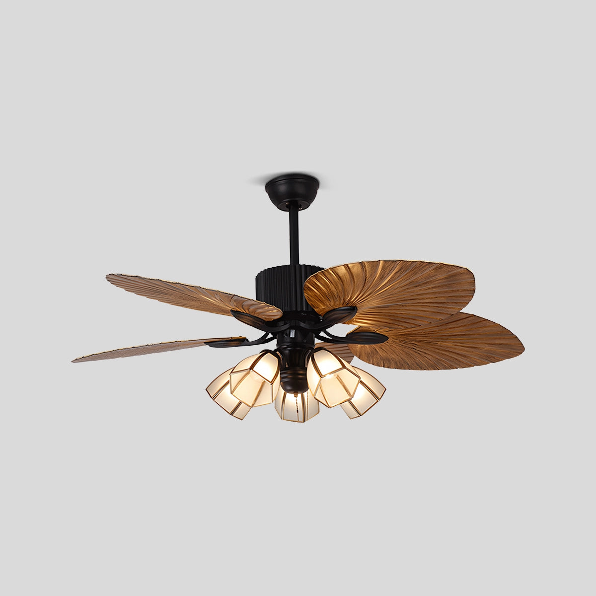 Antizer Tropical Palm Leaves Ceiling Fan with Light Style B-5 Lights Dia 132cm / 52"