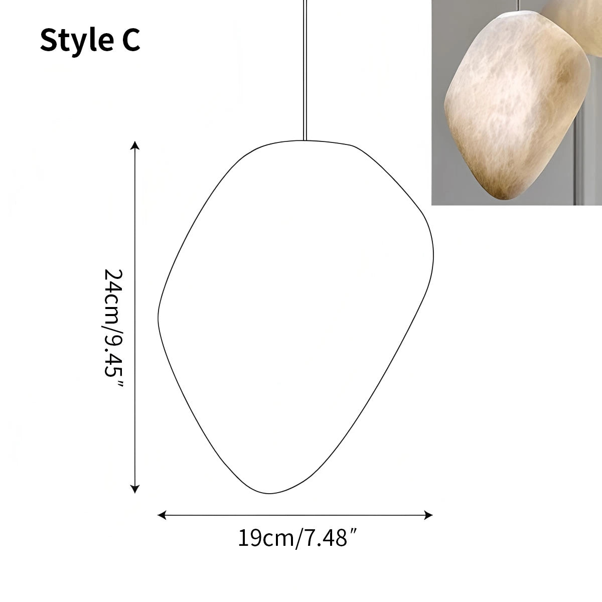 Antizer Modern Pebble Shaped Spanish Alabaster Pendant Light Style C Warm Light