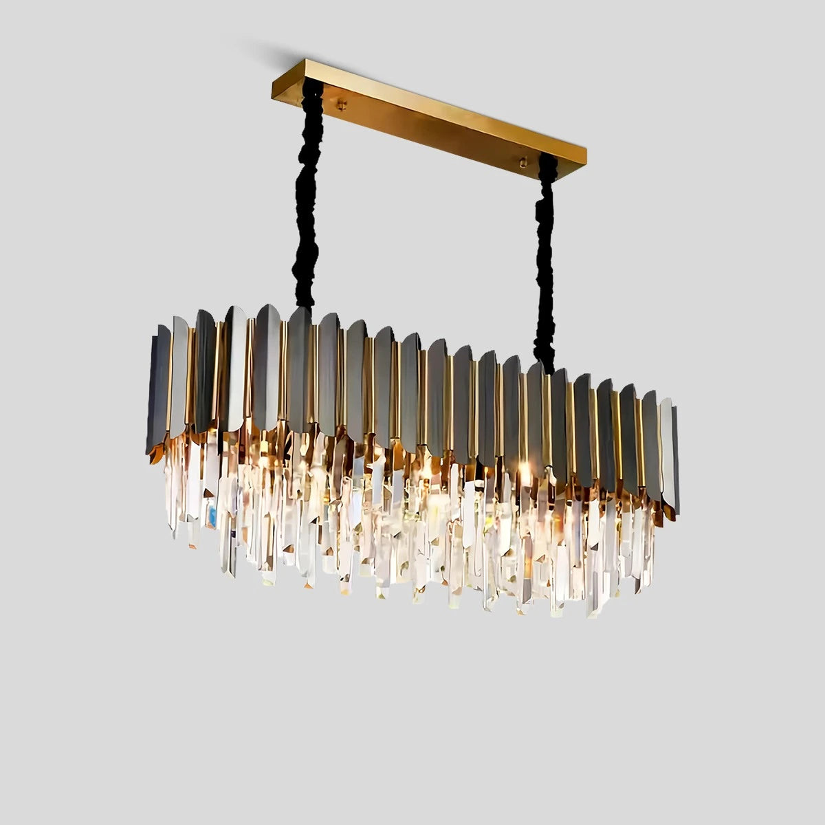 Antizer Modern Black Gold Luxury Crystal Chandelier Long-90cm / 35.43"