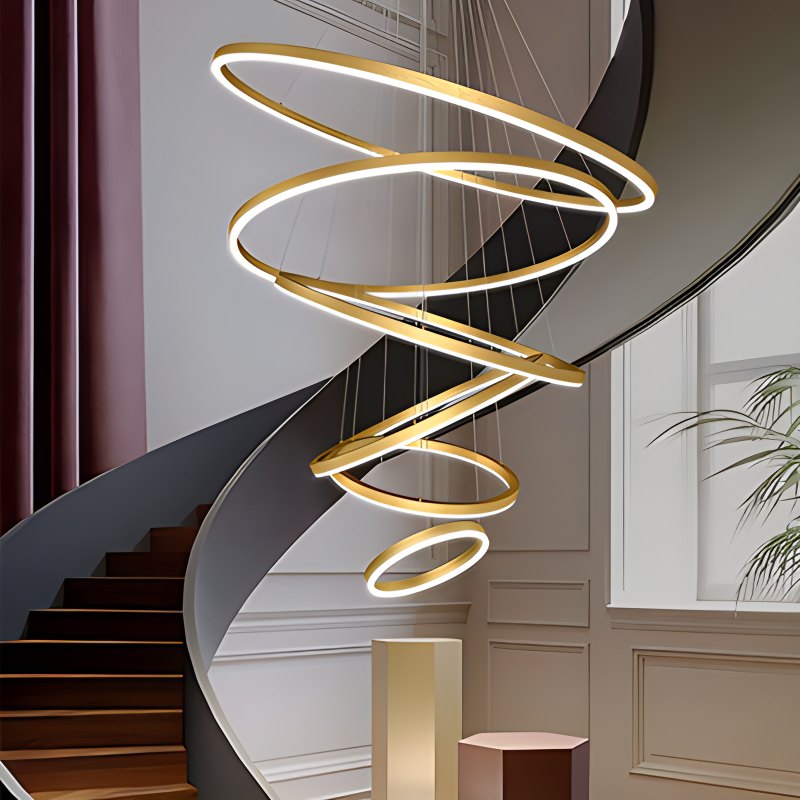 gold tiered ring chandelier for staircase