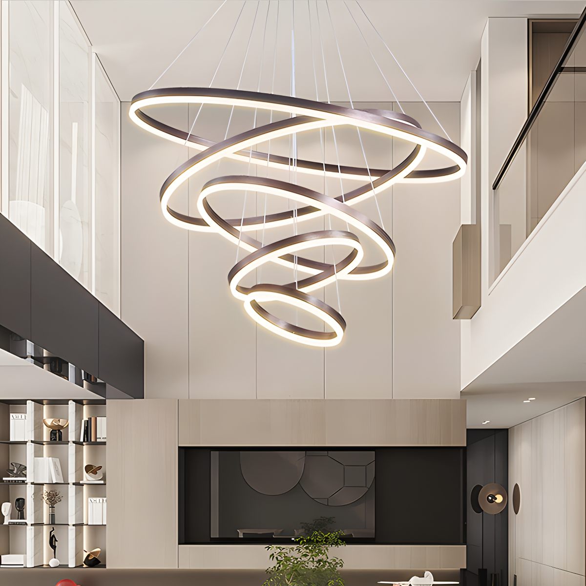 Large Tiered Ring Chandelier for High Ceiling