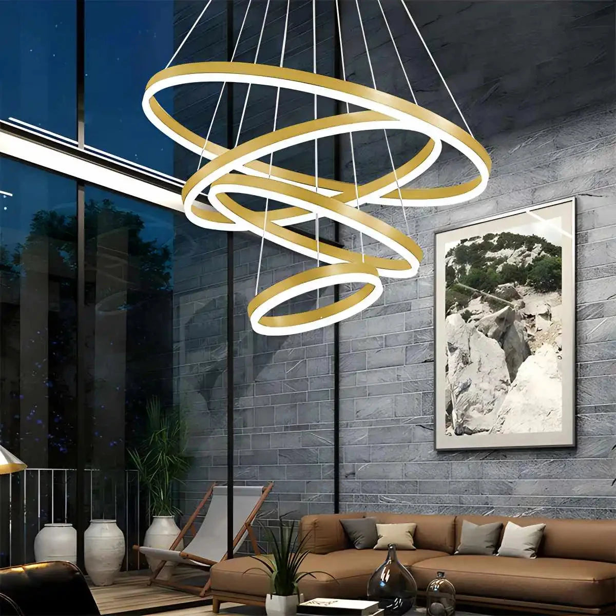 Gold Tiered Ring Chandelier for Living Room
