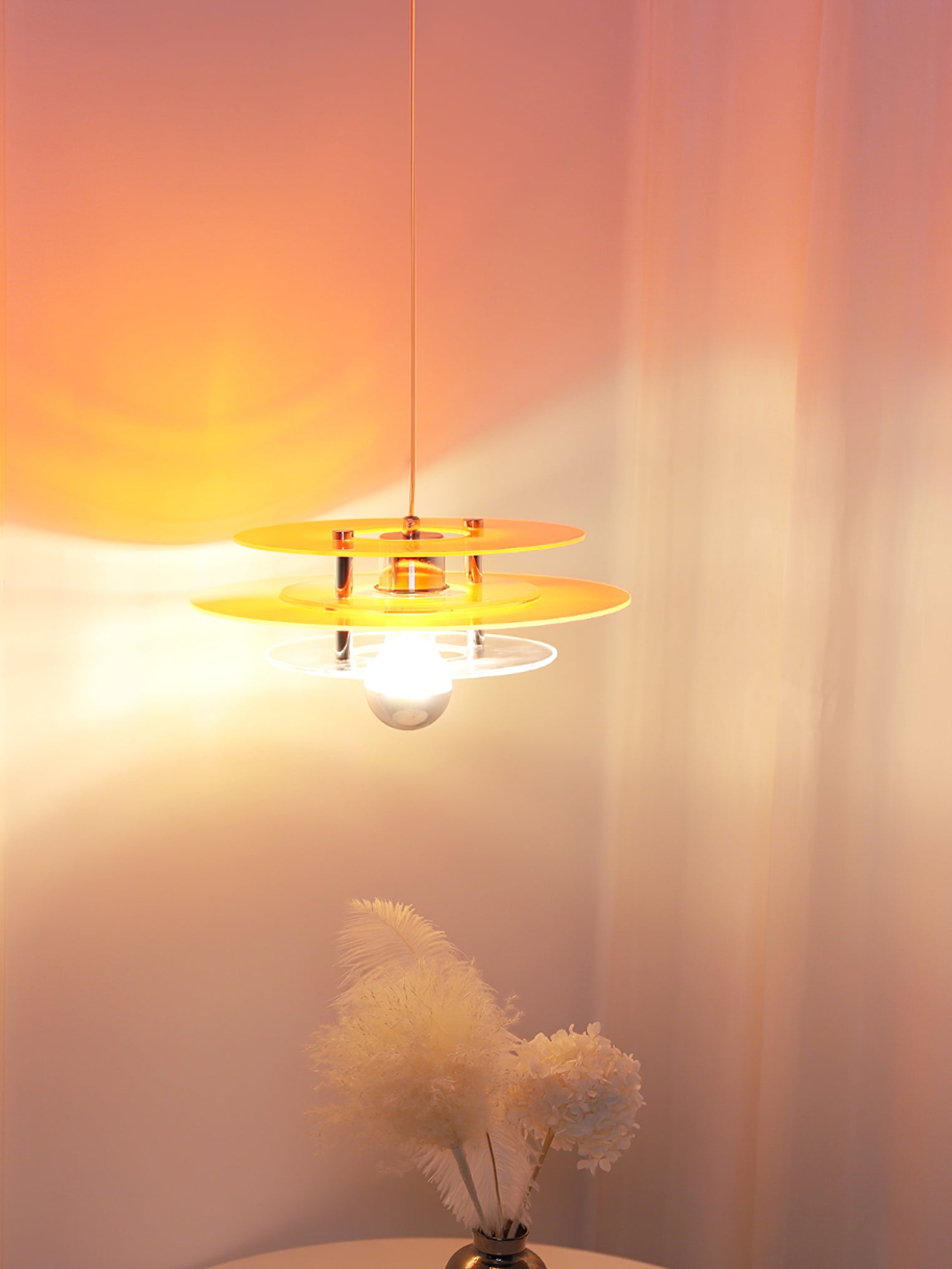 Modern Geometric Acrylic Disc Pendant Light - Elegant Reflective Ceiling Fixture