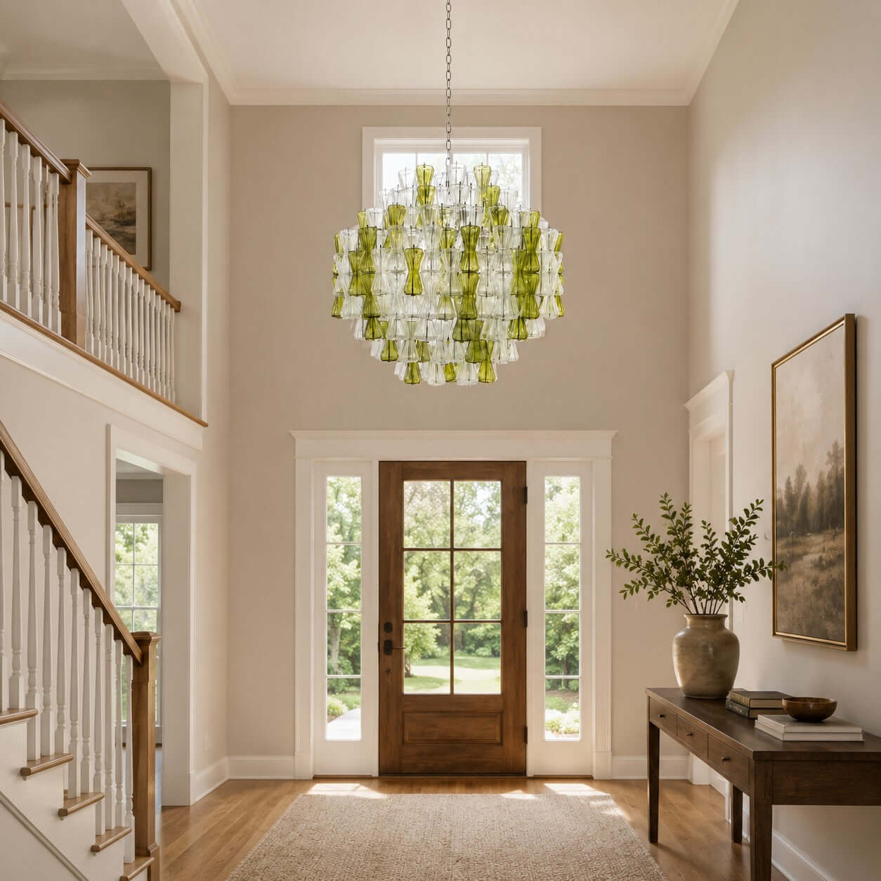 Antizer Modern Murano Green & Clear Glass Chandelier