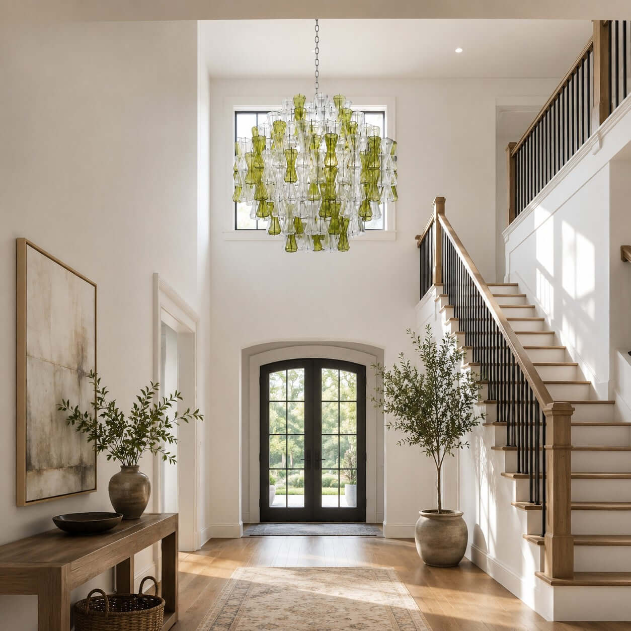 Antizer Modern Murano Green & Clear Glass Chandelier