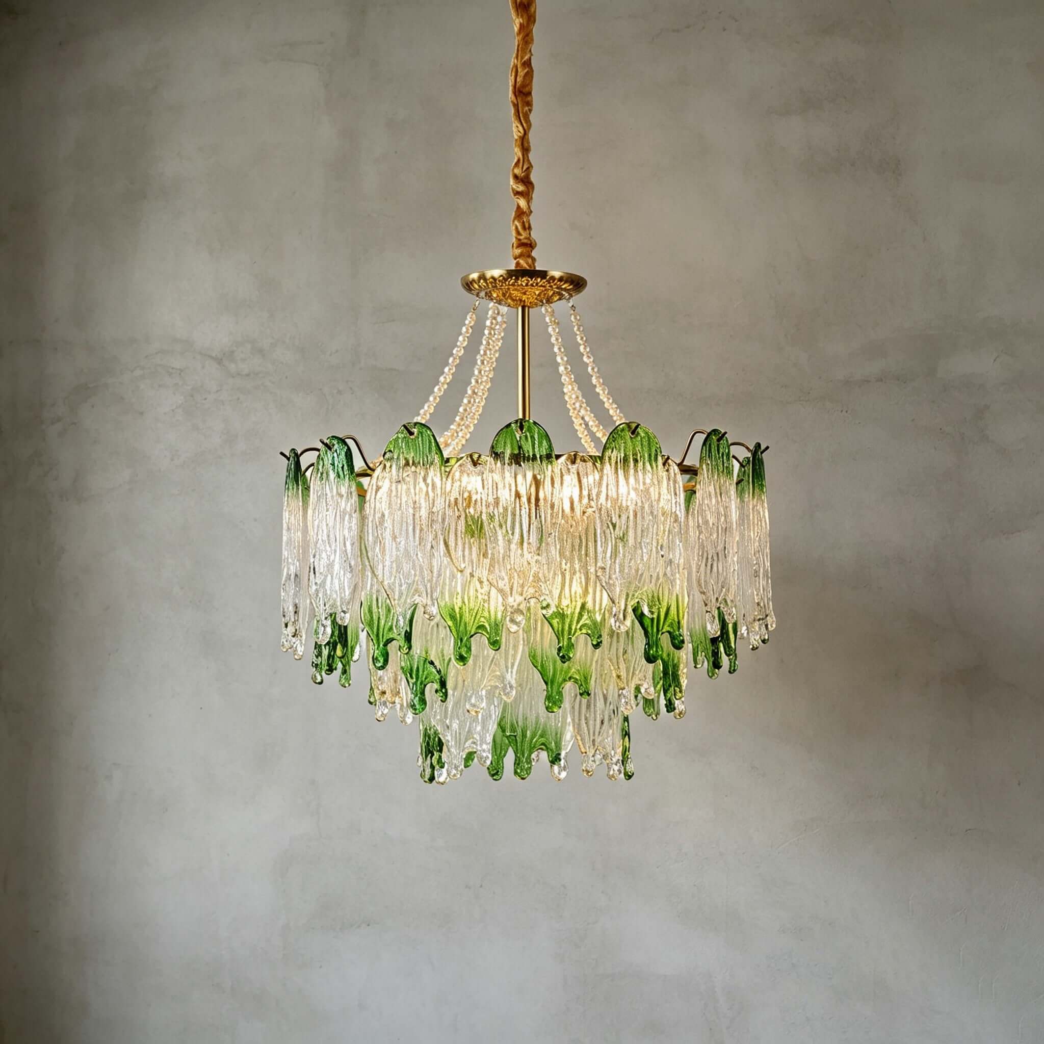 Virelina Chandelier | Gradient Green Glass Chandelier for Dining Decor