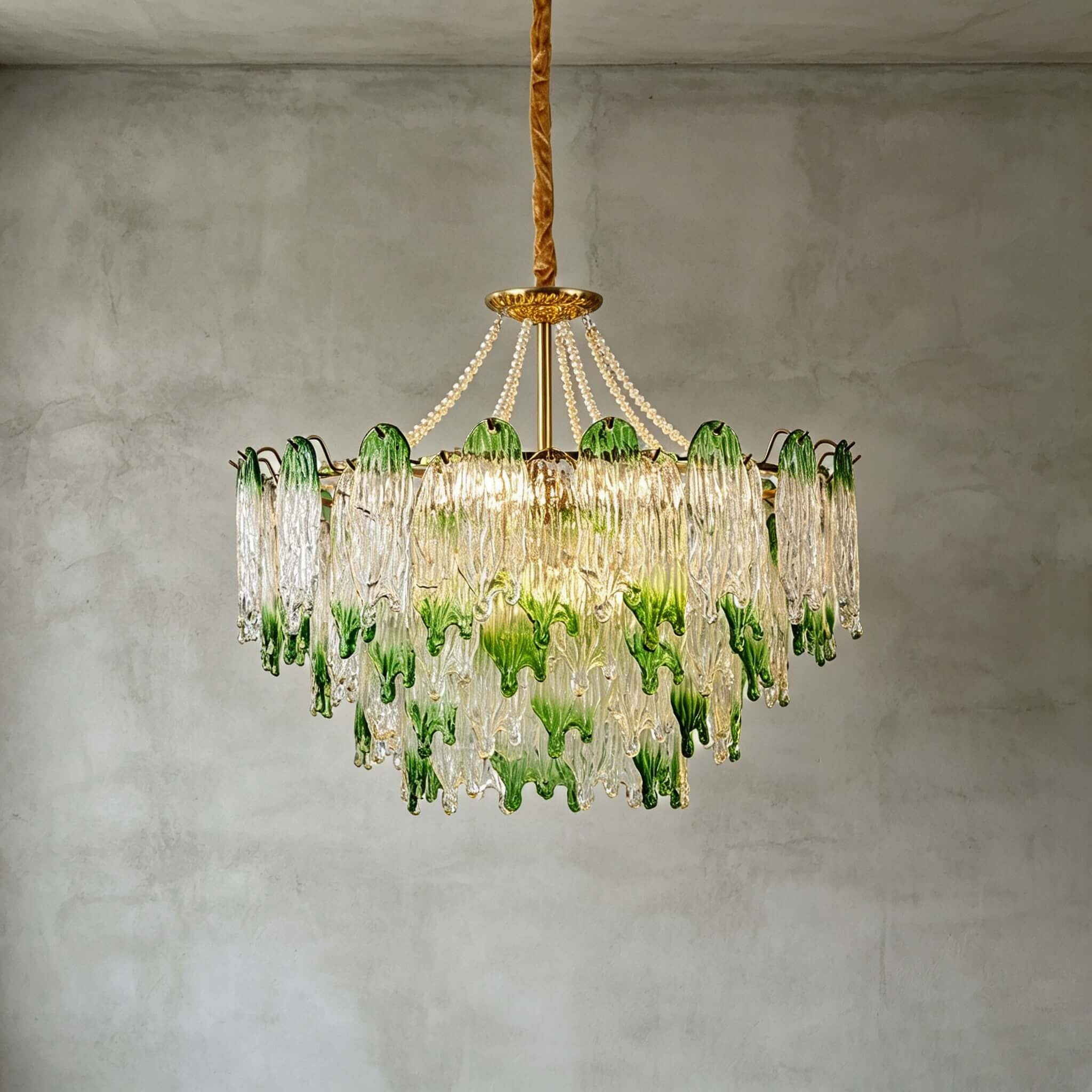 Virelina Chandelier | Gradient Green Glass Chandelier for Dining Decor