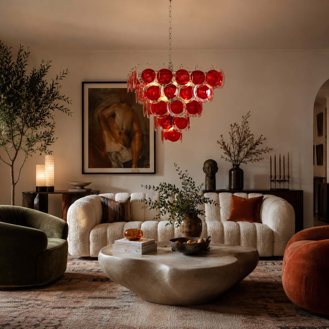 Antizer Layered Red Disc Glass Chandelier