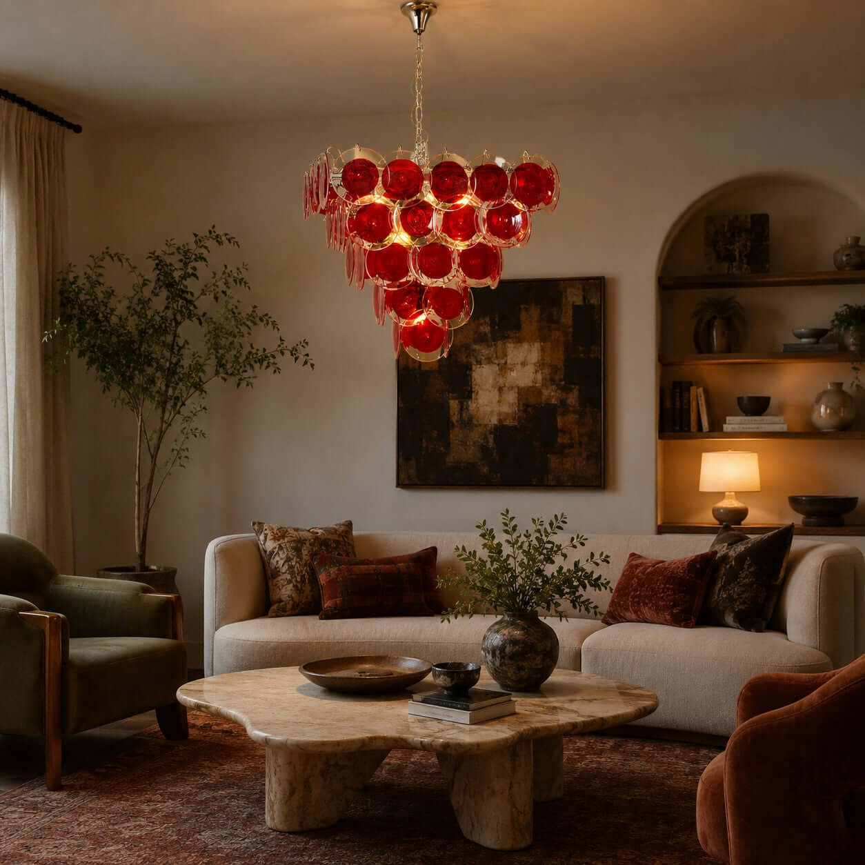 Antizer Layered Red Disc Glass Chandelier