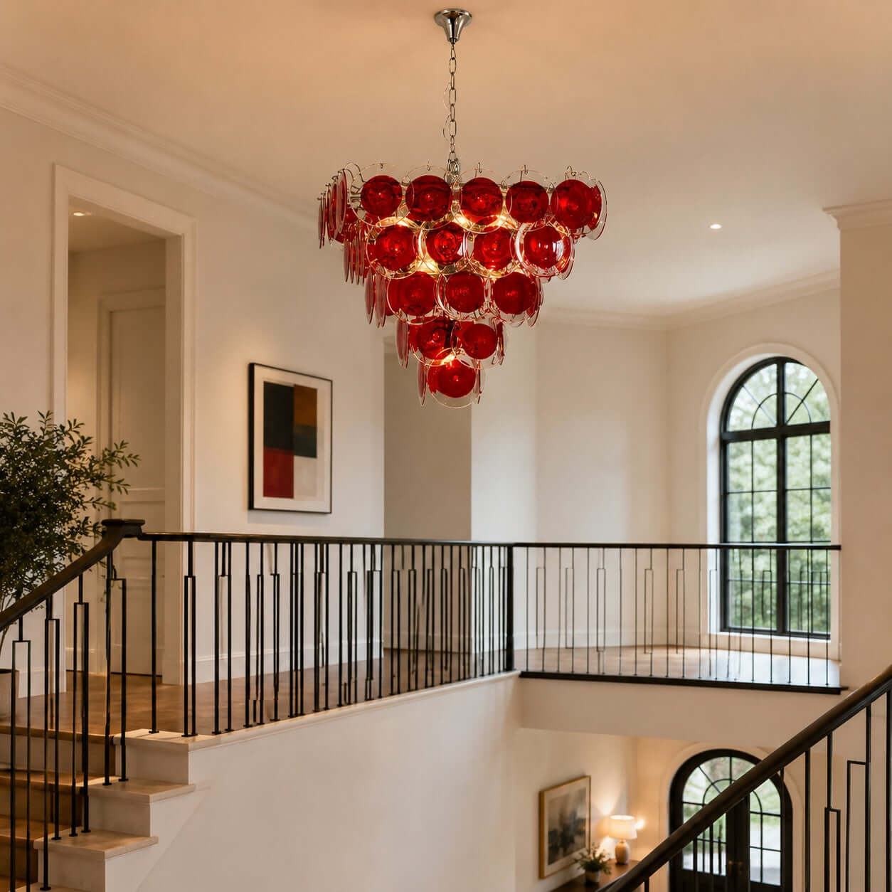 Antizer Layered Red Disc Glass Chandelier