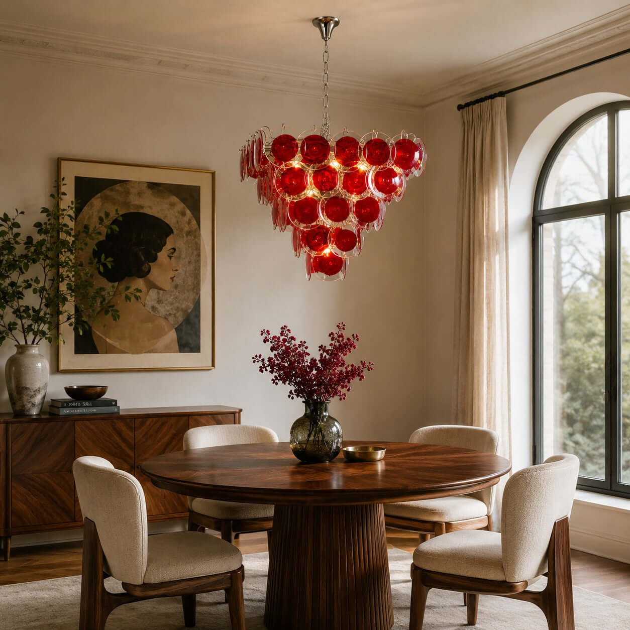 Antizer Layered Red Disc Glass Chandelier