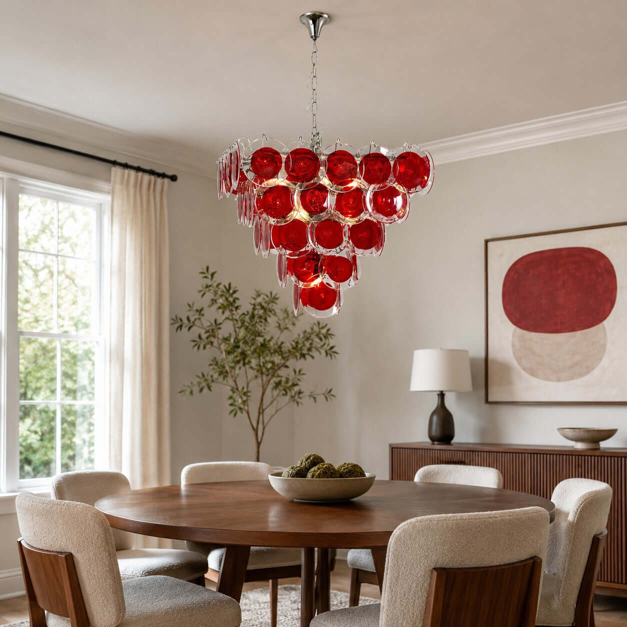 Antizer Layered Red Disc Glass Chandelier