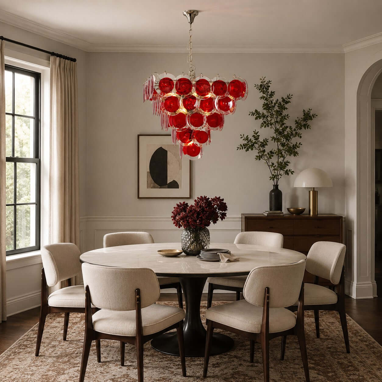 Antizer Layered Red Disc Glass Chandelier