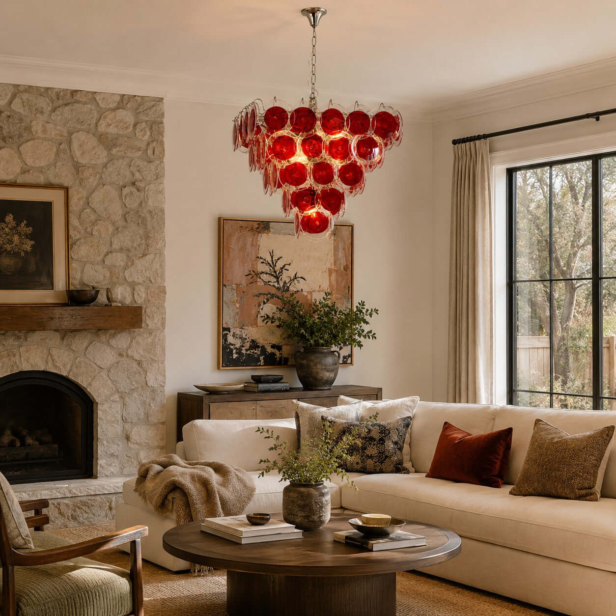Antizer Layered Red Disc Glass Chandelier